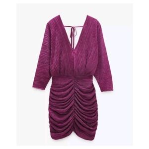 ZARA Vibrant Purple Draped Mini Dress Size S